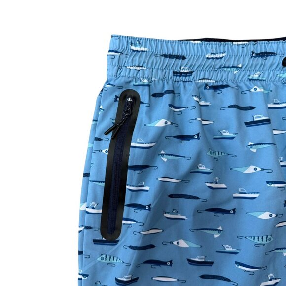 NWOT Quicksilver Board Shorts Mens XL Swim Trunks AOP Fishing Lures Blue Lined - Picture 4 of 8